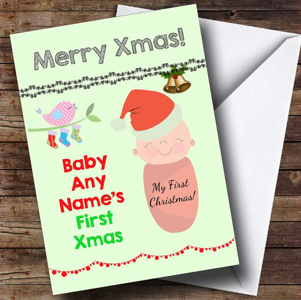 Light Skinned Baby's First Children's Customised Christmas Card