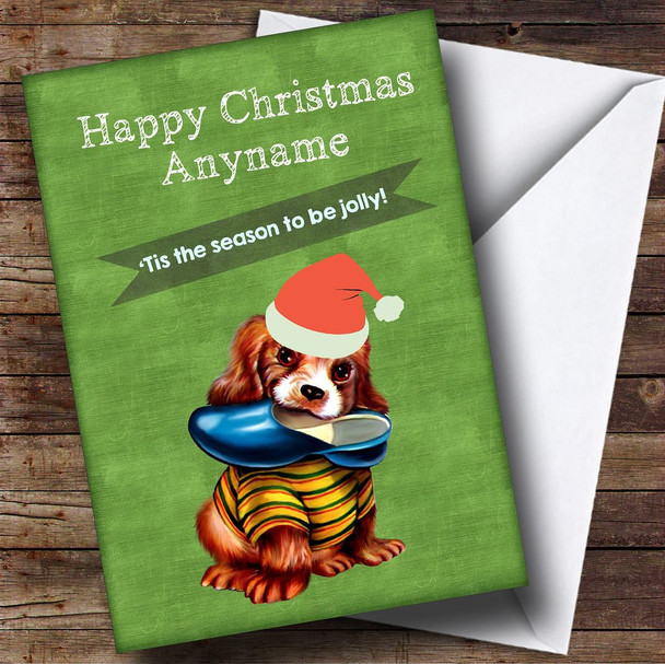 Dog With Slipper Children's Customised Christmas Card