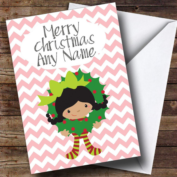 Dark Haired Girl Children's Customised Christmas Card
