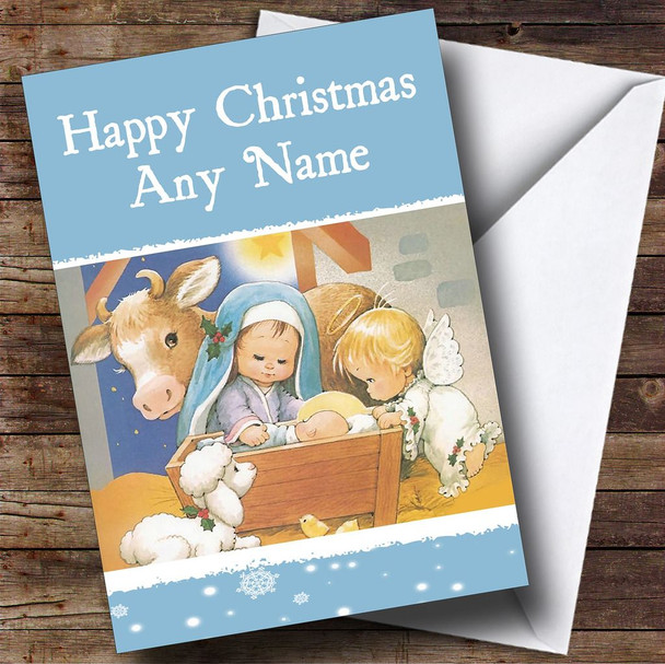 Cute Nativity Scene Christmas Card Customised