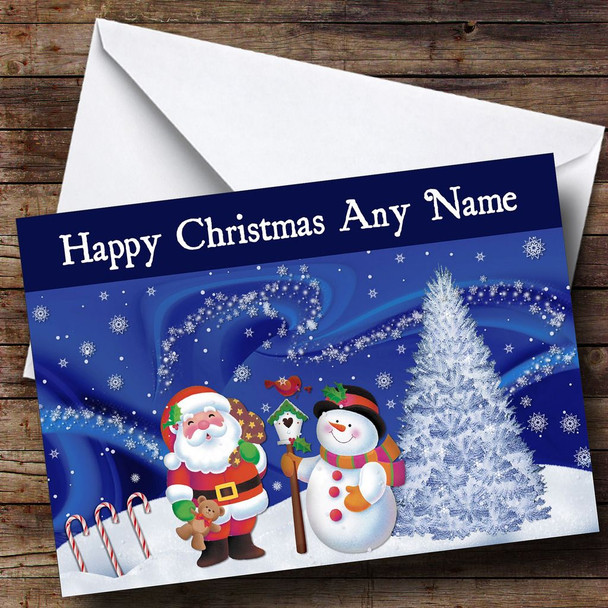 Blue Santa And Snowman Christmas Card Customised