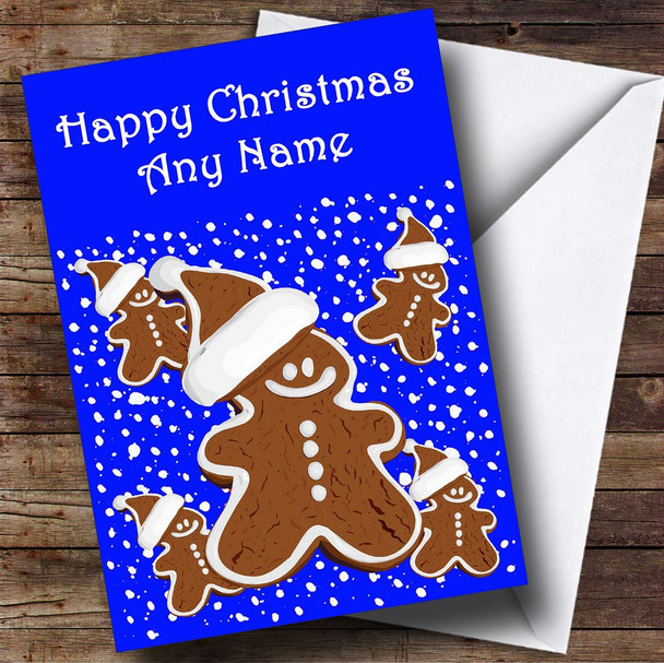 Blue Gingerbread Man Christmas Card Customised