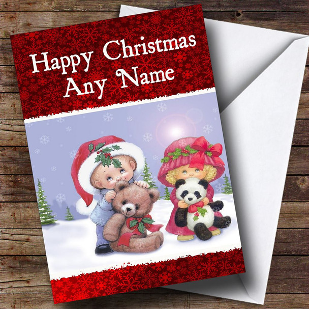 Red Cute Kids Christmas Card Customised