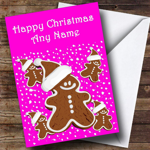 Pink Gingerbread Man Christmas Card Customised