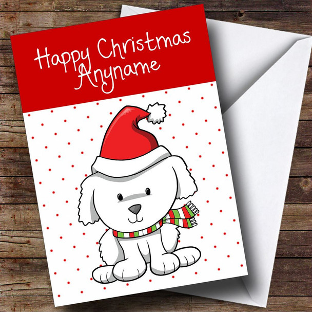 Spotty White Dog Children's Customised Christmas Card