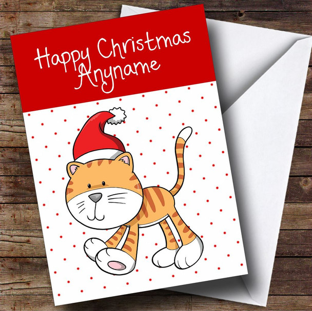 Spotty Ginger Tabby Cat Children's Customised Christmas Card