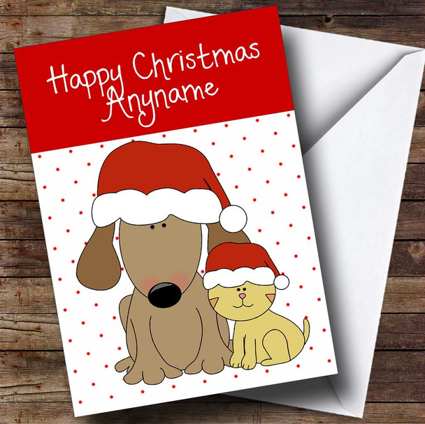 Spotty Dog Cat Children's Customised Christmas Card