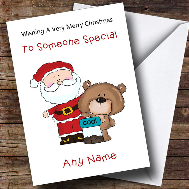 Cartoon Bear With Santa Children's Customised Christmas Card