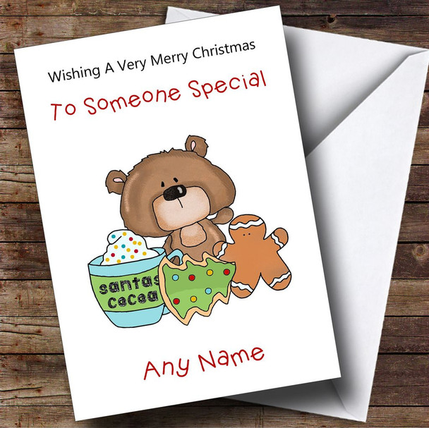 Cartoon Bear With Gingerbread Man Children's Customised Christmas Card