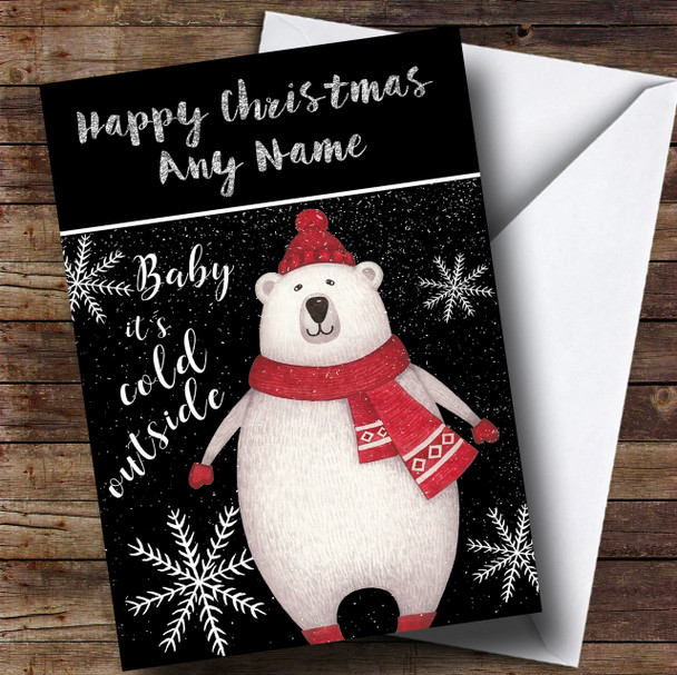 Cold Outside Snow Black Polar Bear Customised Children's Christmas Card