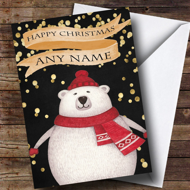 Golden Confetti Polar Bear Customised Children's Christmas Card