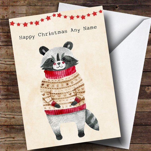 Cute Watercolour Raccoon Customised Children's Christmas Card