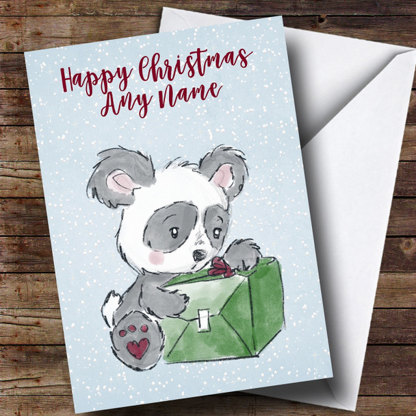 Snowy Cute Panda Present Customised Children's Christmas Card