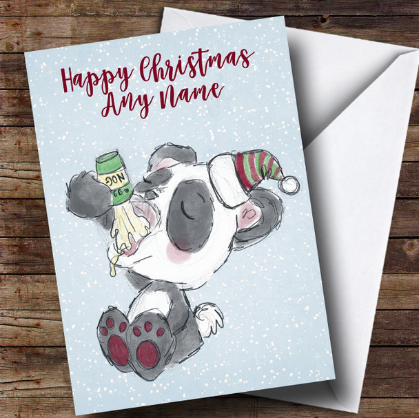 Snowy Cute Panda Eggnog Customised Children's Christmas Card