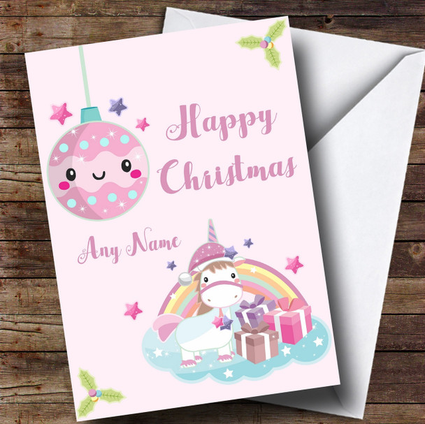 Unicorn With Presents Customised Children's Christmas Card