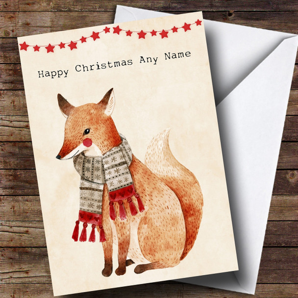 Cute Watercolour Fox Customised Children's Christmas Card