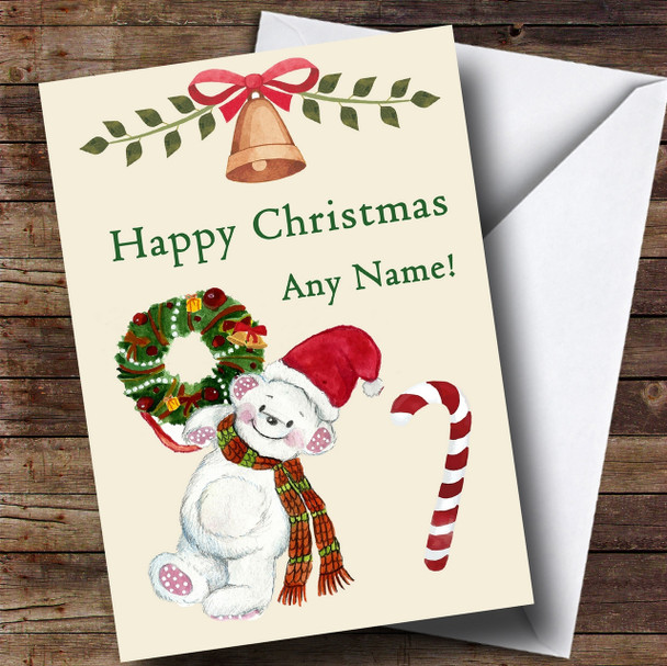 White Bear Wreath Customised Children's Christmas Card