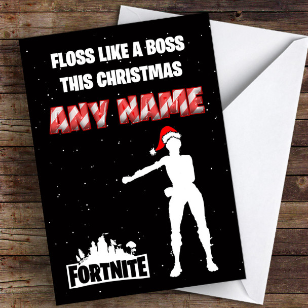 Fortnite Floss Like A Boss Black Snow Customised Children's Christmas Card