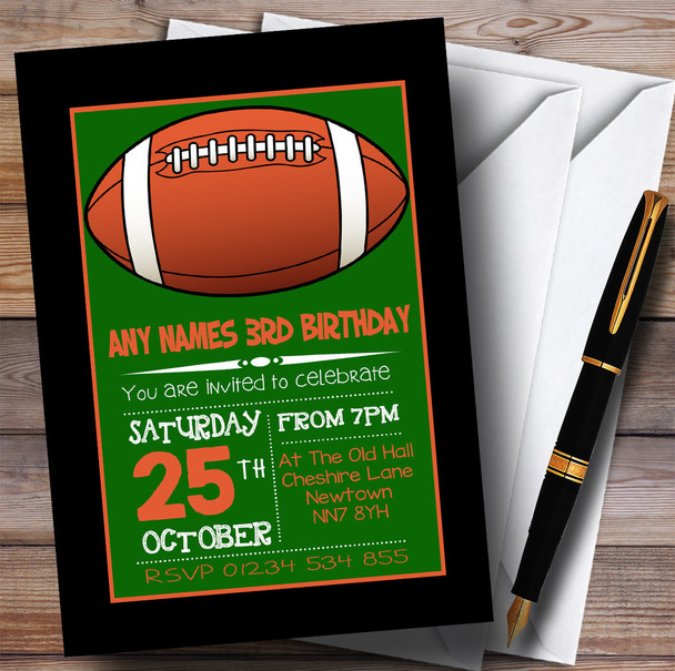 Grass & Black Rugby Children's Birthday Party Invitations