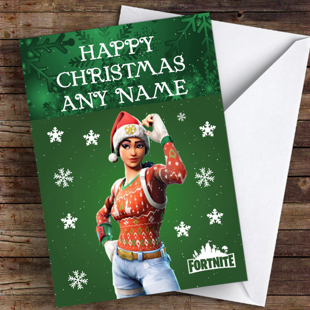 Fortnite Nog Ops Green Customised Children's Christmas Card