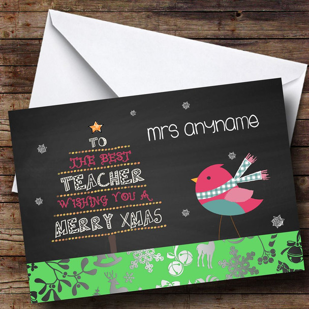 Robin Best Teacher Customised Christmas Card