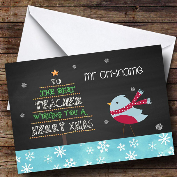 Blue Robin Best Teacher Customised Christmas Card