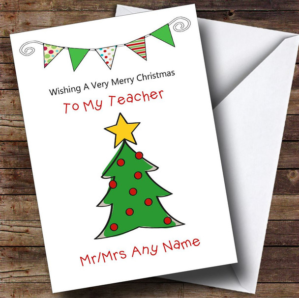 Doodle Christmas Tree Teacher Customised Christmas Card