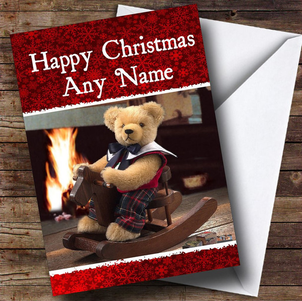 Teddy On Rocking Horse Christmas Card Customised