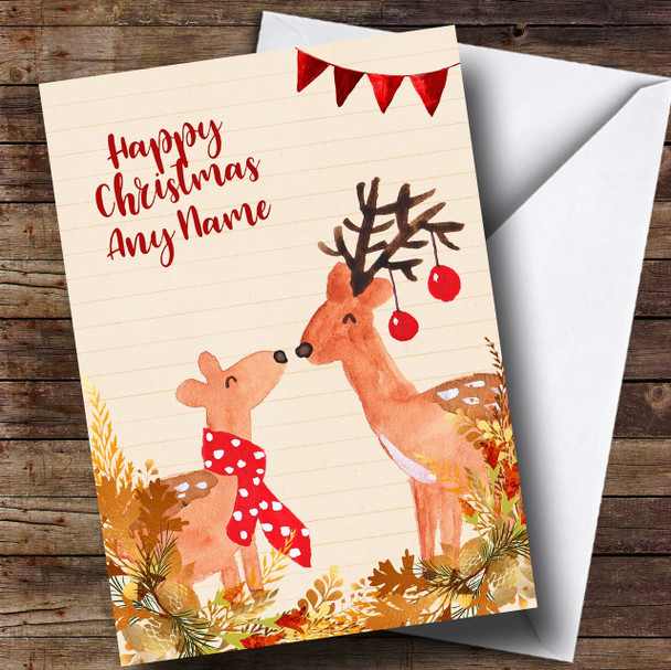 Gold Foliage Reindeer Customised Cute Christmas Card