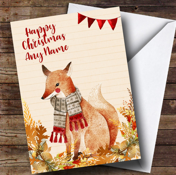 Gold Foliage Fox Customised Cute Christmas Card