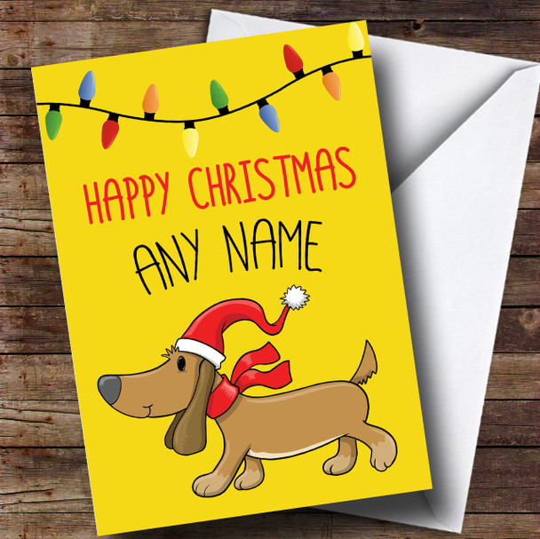 Bright Sausage Dog Christmas Customised Card