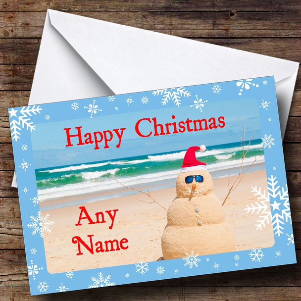 Sandman On Beach Funny Joke Christmas Card Customised