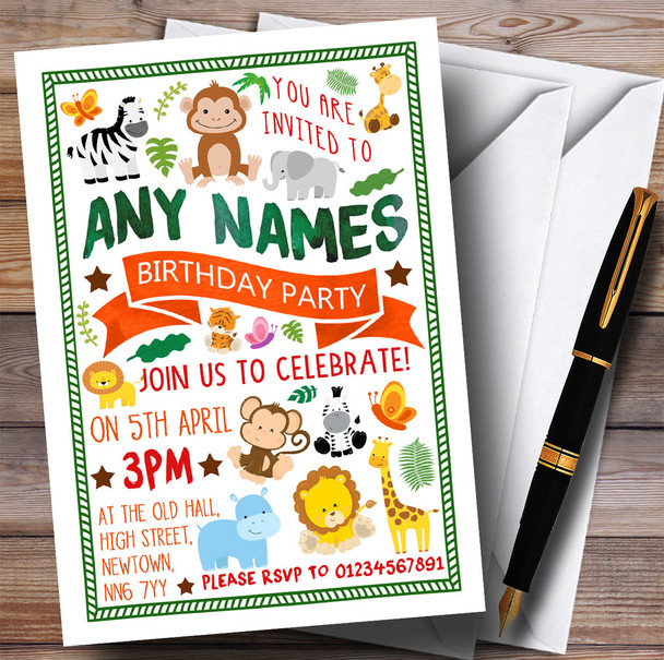 Jungle Animals Children's Birthday Party Invitations