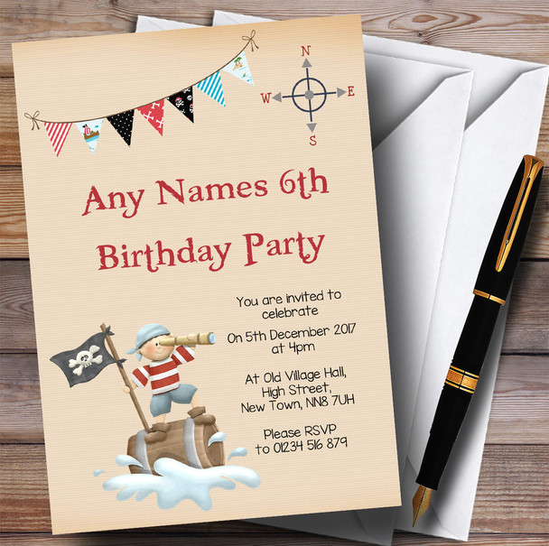 Lookout Pirate Children's Birthday Party Invitations