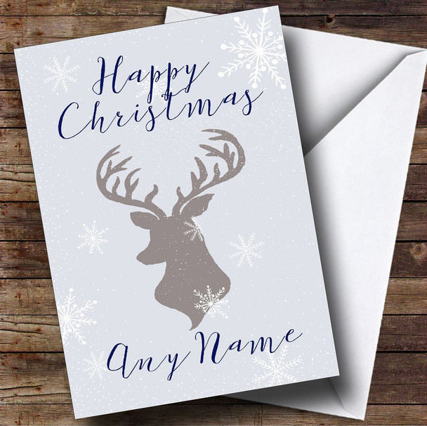 Blue Stag & Snowflakes Customised Christmas Card