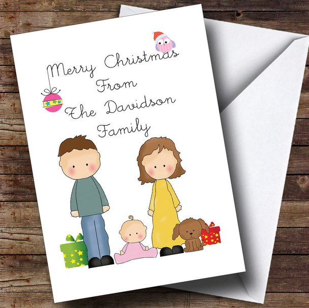 From Our Family Girl Baby Dog Customised Christmas Card