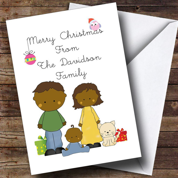 Dark Skinned Baby Boy & Cat Customised Christmas Card