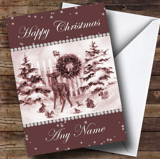 Baby Reindeer Snow Scene Customised Christmas Card