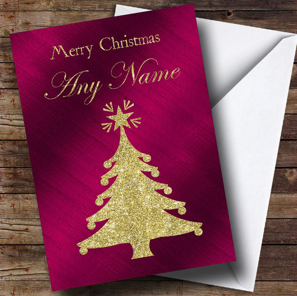 Pink & Gold Xmas Tree Customised Christmas Card