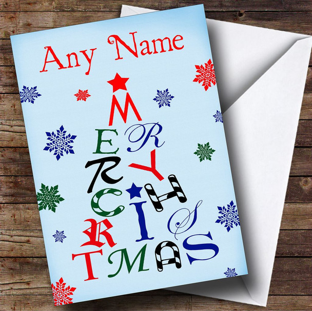 Merry Xmas Tree Blue Customised Christmas Card