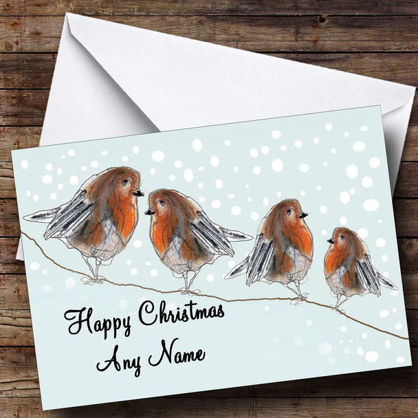 Beautiful Robins Green Christmas Card Customised