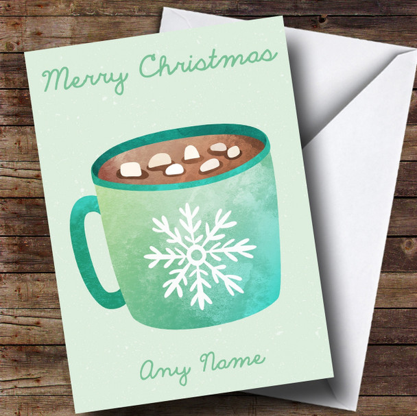 Watercolour Hot Chocolate Marshmallow Customised Christmas Card