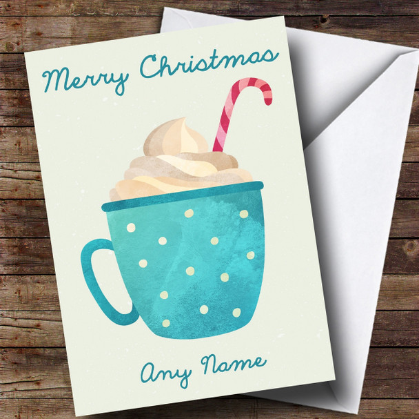 Watercolour Hot Chocolate Candy Cane Customised Christmas Card