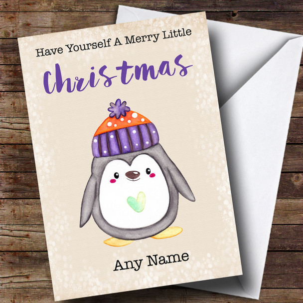 Merry Little Christmas Penguin Customised Christmas Card