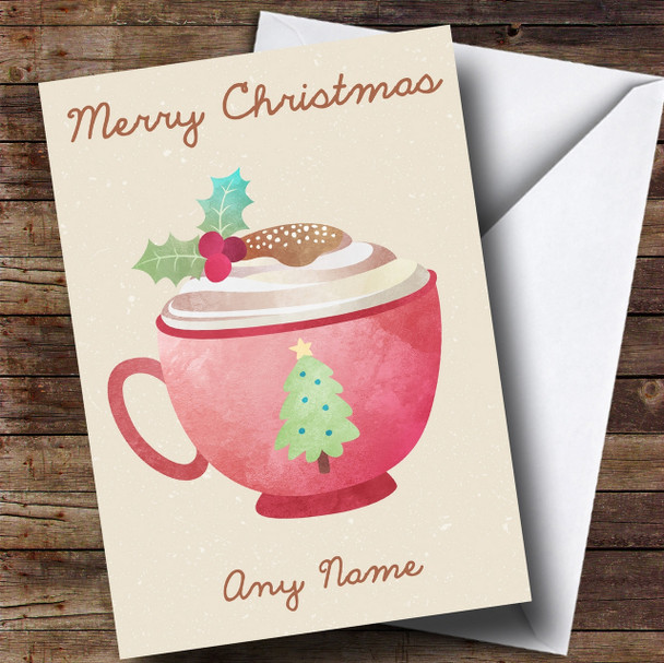 Watercolour Hot Chocolate Customised Christmas Card