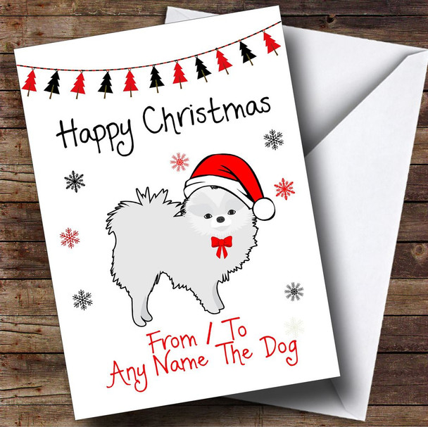 White Pomeranian From Or To The Dog Pet Customised Christmas Card