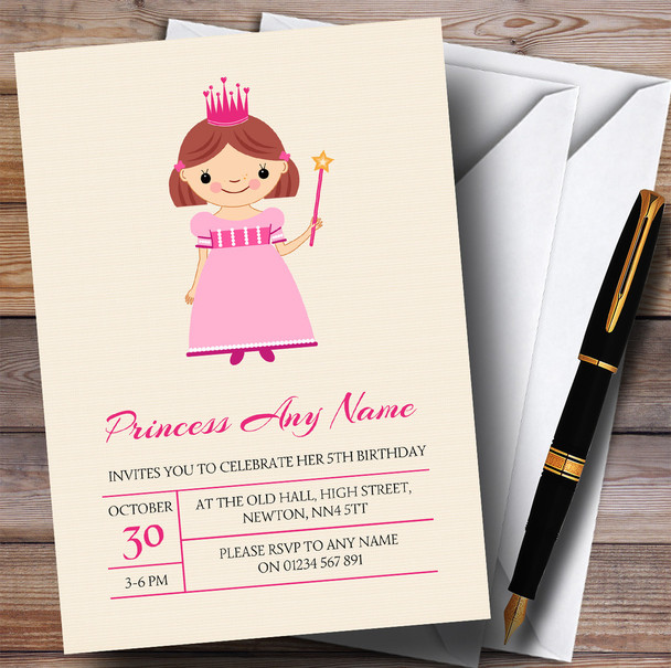 Pink Princess With Wand Children's Birthday Party Invitations