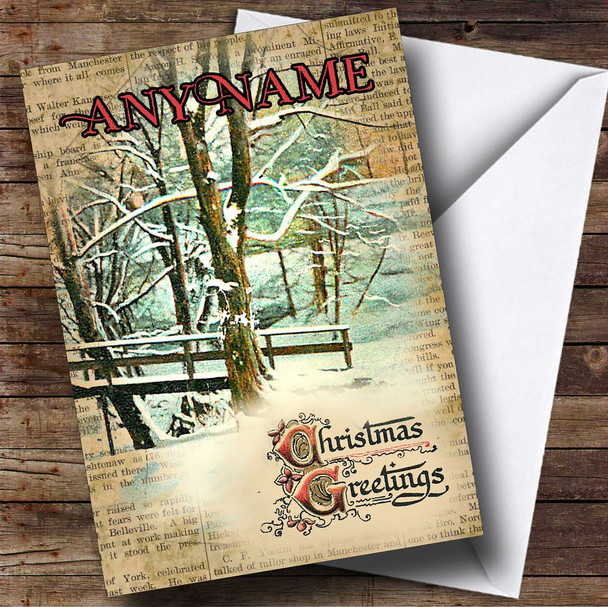 Old Newspaper Snowy Tree Vintage Traditional Customised Christmas Card