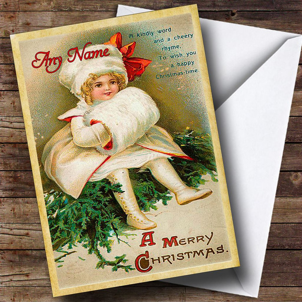 Little Girl Vintage Traditional Customised Christmas Card