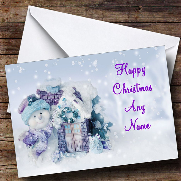 Cute Snowman And Flakes Christmas Card Customised